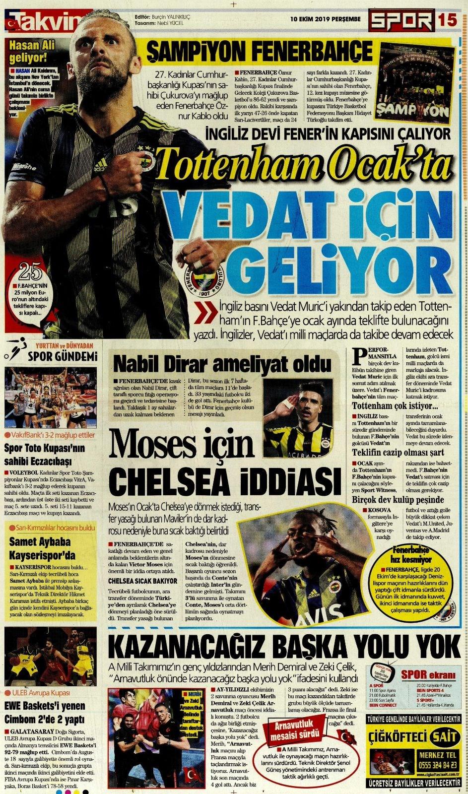 Gunun Spor Mansetleri 10 Ekim 2019 Sporx Galeri