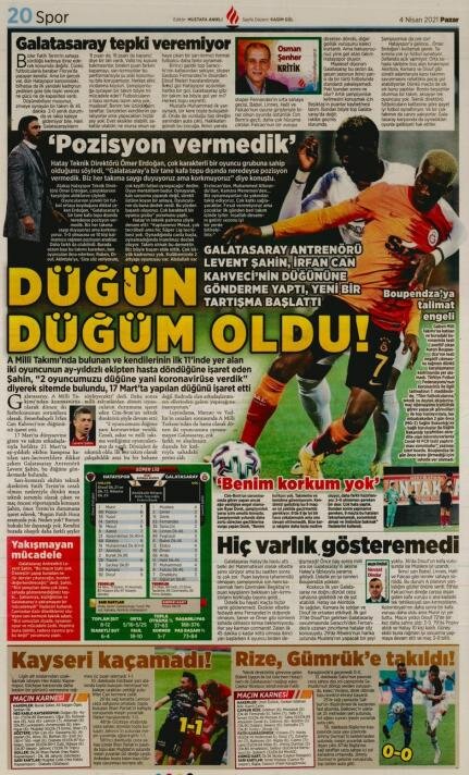 gunun galatasaray mansetleri 4 nisan 2021 sporx galeri