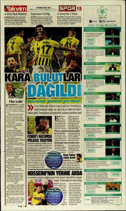 Gunun Fenerbahce Mansetleri 20 Nisan 2021 Sporx Galeri