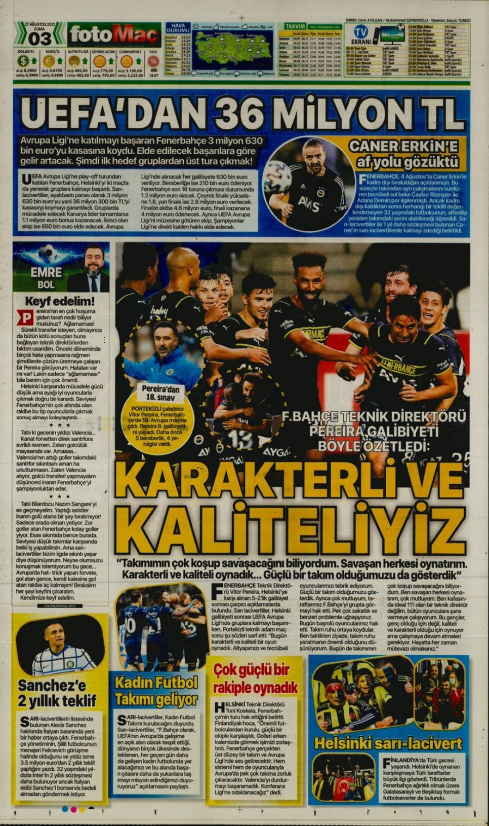 Gunun Fenerbahce Mansetleri 27 Agustos 2021 Sporx Galeri