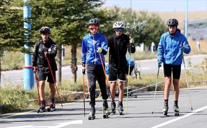 Milli sporcular asfaltta tekerlekli kayak antrenmanlaryla ka hazrland