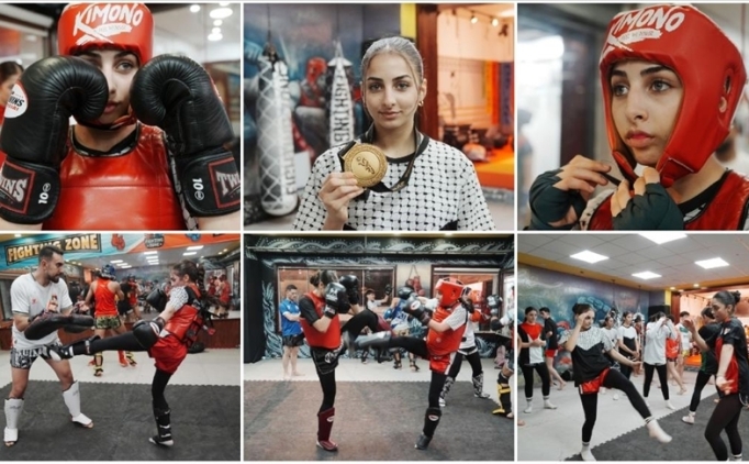 Filistinli Muaythai sporcusu gen� k�z, kazand��� alt�n madalyay� Gazze'ye arma�an etti