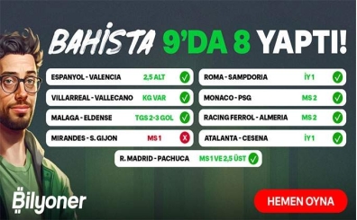 Bilyoner'de Bahista'dan 9'da 8 doru tahmin!