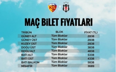 Kayserispor-Beşiktaş maçının bilet fiyatları belli oldu