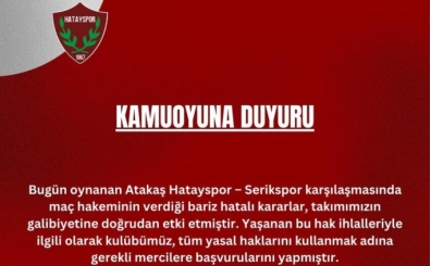 Hatayspor'dan hakem kararlar�na tepki