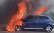 Samsunsporlu Musaba'nın kullandığı araç alev aldı