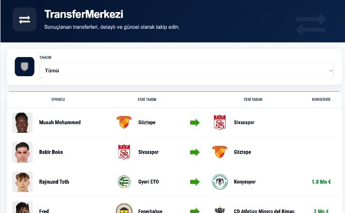 Tek ekranda T�M TRANSFERLER!