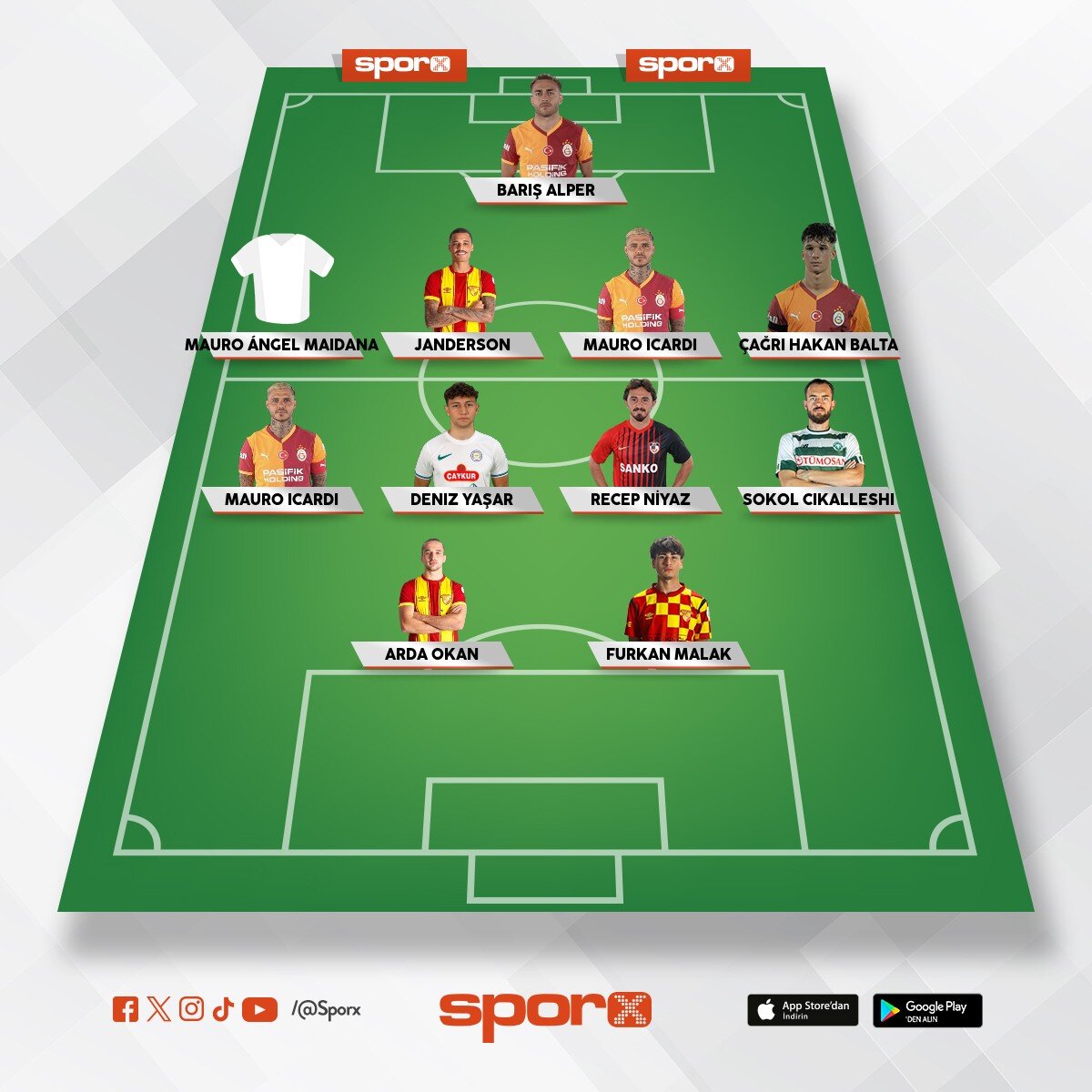 Victor osimhen
Mauro icardi
Miyhc batshuayi
Yunus Akg�n
LusasTorreira
Gabriel sara
bar�� Alper y�lma